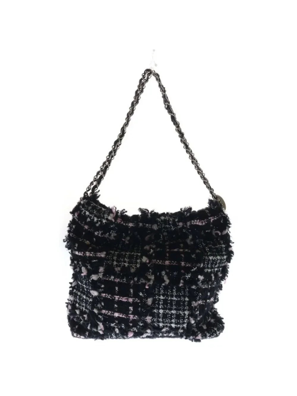 Chanel 22 Small Chain Tote Black Pink Tweed Silver